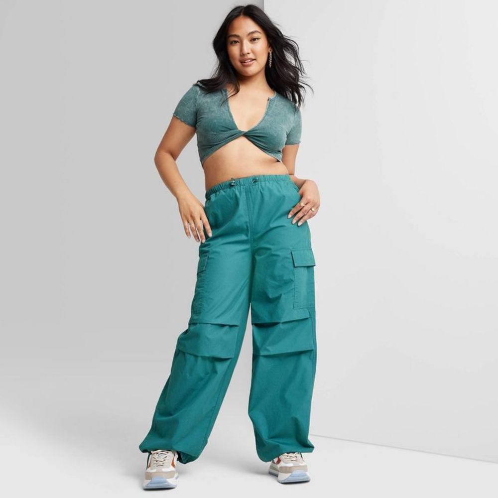 Women's High-Rise Cargo Parachute Pants - Wild Fable Dark Teal Blue M